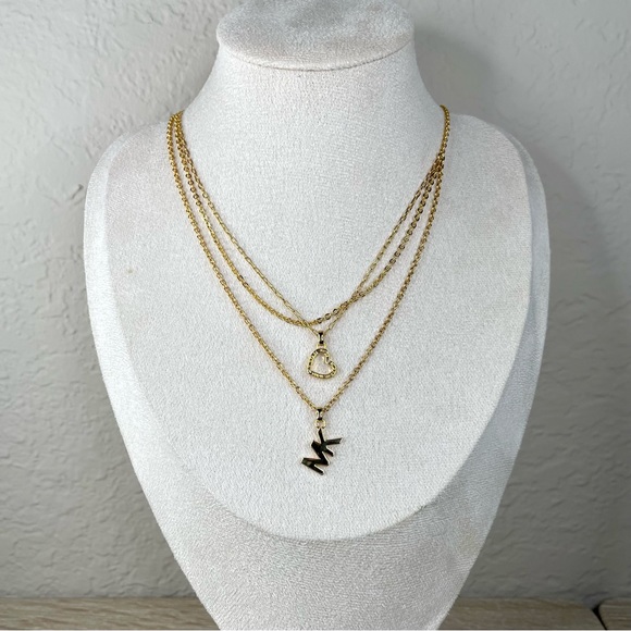 NWT✅ Authentic MICHAEL KORS Gold MK Logo & Heart Multi Strand Layered Necklace - Picture 2 of 8